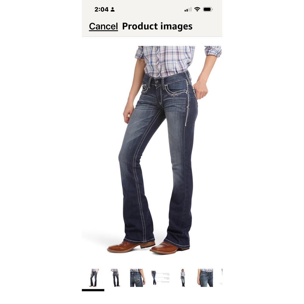 Ariat R.E.A.L. Mid Rise Stretch Entwined Boot Cut Denim Jean Marine NWOT 29R - Picture 2 of 16